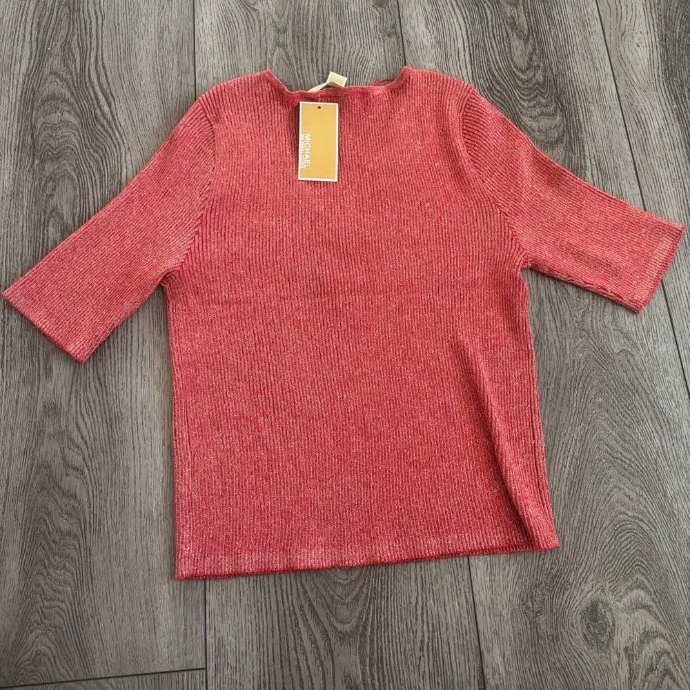 Michael Kors Red Metallic Knit Top - Picture 2 of 4